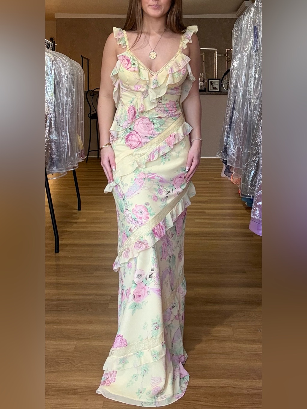 Sherri Hill- Yellow Floral Ruffle Dress - Feminine Summer Evening Gown